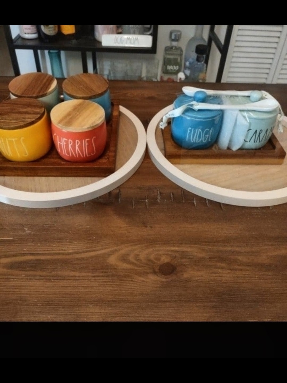 Rae Dunn 4pc Ceramic Ice Scream Cellar Set & 2pc Jar and spoon with wooden trays